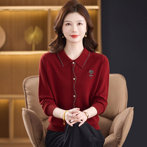 洋气翻领毛衣秋冬新款羊毛大码宽松年轻妈妈羊毛衫100%绵羊毛衣，女装针织衫/毛衣，妃慕昵服饰