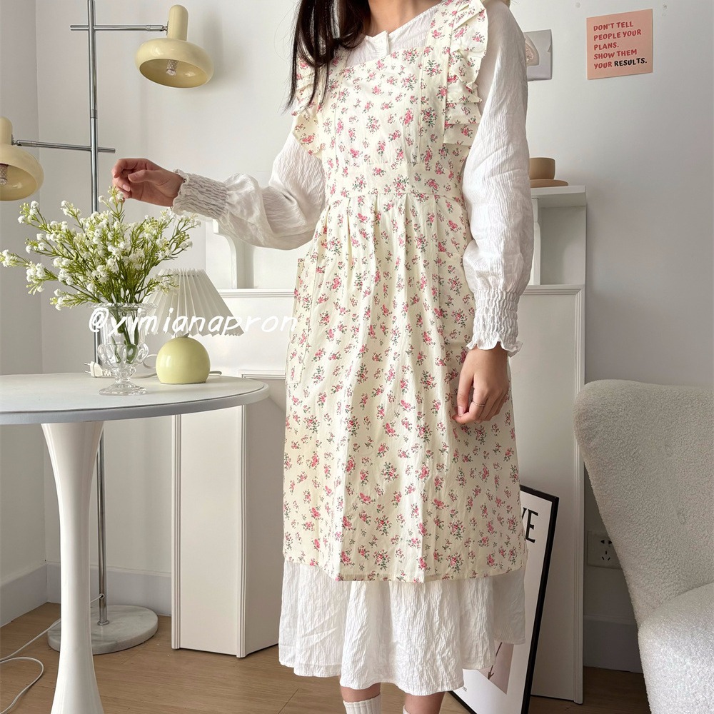 DCEA lavado algodón y lino con volantes delantal pequeño floral ins estilo coreano transfronterizo e-commerce hecho a mano Lolita