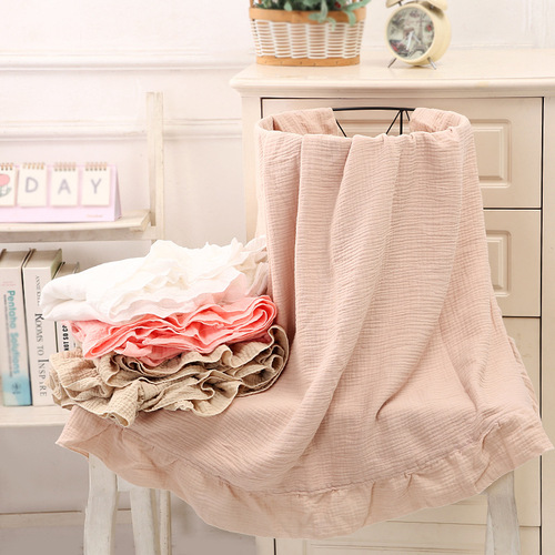 Cross-border new double-layer cotton blanket—ultra-soft crinkle fabric with ruffled edges, perfect for baby bath towels, infant blankets, and stroller covers for kids.