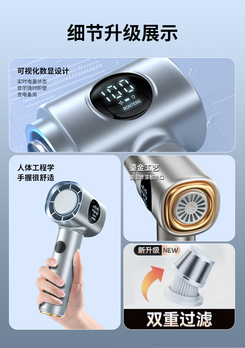 Wireless Car Vacuum Cleaner Digital Display Household Small Portable Lithium Battery Five-In-One Powerful Suction Handheld Hair Suction Device