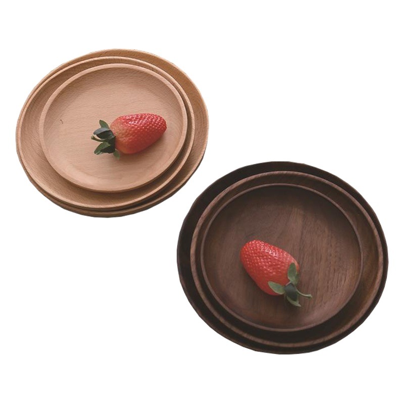 Bandeja de madera Nogal Negro bandeja redonda madera maciza desayuno postre plato de fruta seca merienda plato de madera