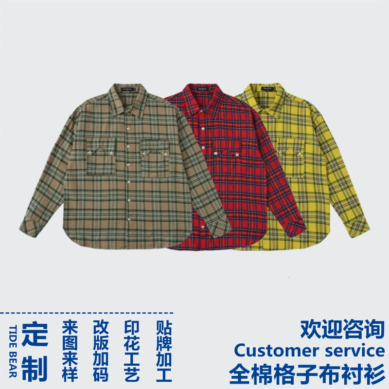 Фабрика для отображения образца пересмотра плюс размер хлопковой клетчатой рубашки с длинным рукавом обработка на заказ небольшой партии бренд Tide