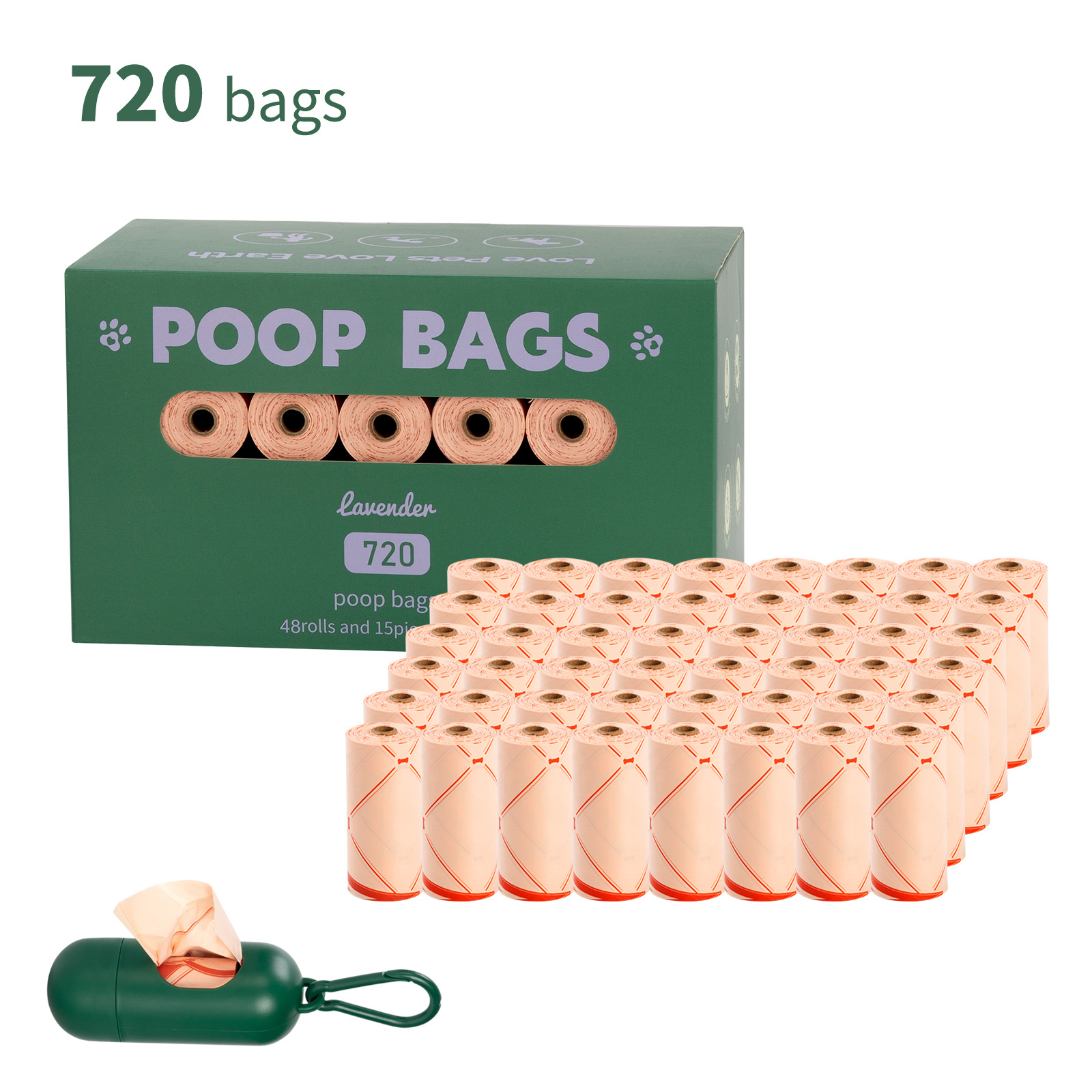 Nueva bolsa de mierda degradable ecológica para perros, bolsa de heces portátil, dispensador de clip de manos libres, bolsa de basura para mascotas