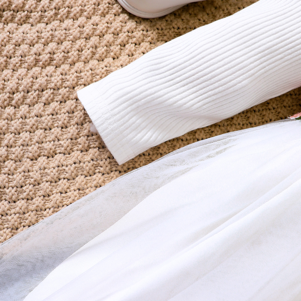 Vêtements pour enfants EW Nouveau produit pour filles Printemps et automne Robe en maille à manches longues en tricot fleuri Q1391-C_voghion.com