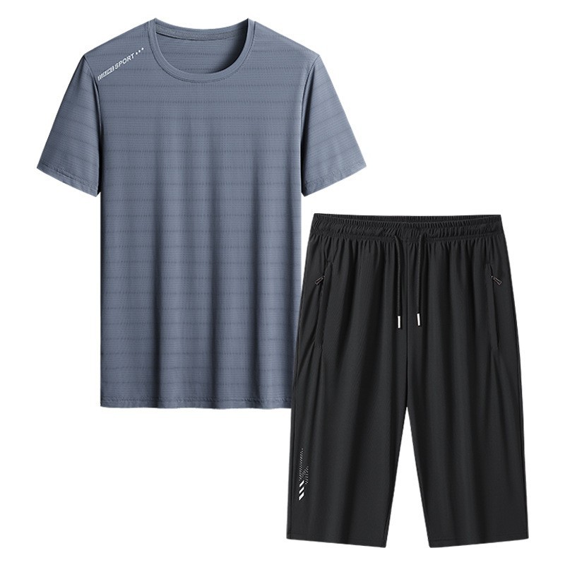 Papa de tamaño extra, traje de verano para hombres, hielo, secado rápido, pantalones de manga corta, de mediana edad, deportivo, ocio, dos piezas