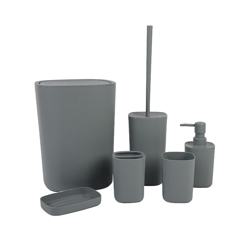 Baño cuadrado de plástico de lavado set de seis piezas de almacenamiento de lavado set de basura set de cepillo de dientes set