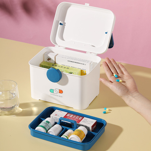Plastic double-layer item storage box household large-capacity portable rotating button portable sundry organizer storage box