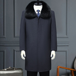 Counter Winter Thickened Middle-aged and Elderly Dad Men's Long Cashmere Coat Winter Wool Woolen Dad Coat
