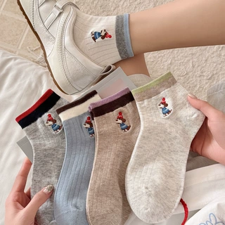 袜子女 撞色罗口精梳棉卡通小狗刺绣春夏袜子女百搭无骨女袜船袜