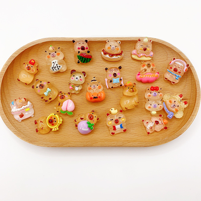 Luminous Capibala Cute Puffer Fish Resin Accessories DIY Cartoon Patch Mobile Phone Case Cream Glue Handmade Materials