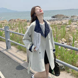 韩版撞色风衣女秋季中长款设计感小众2025新款气质休闲减龄外套潮