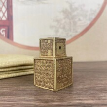 实心黄铜般若波罗蜜多佛头六面心经印章浮雕精工文房镇尺镇纸摆件