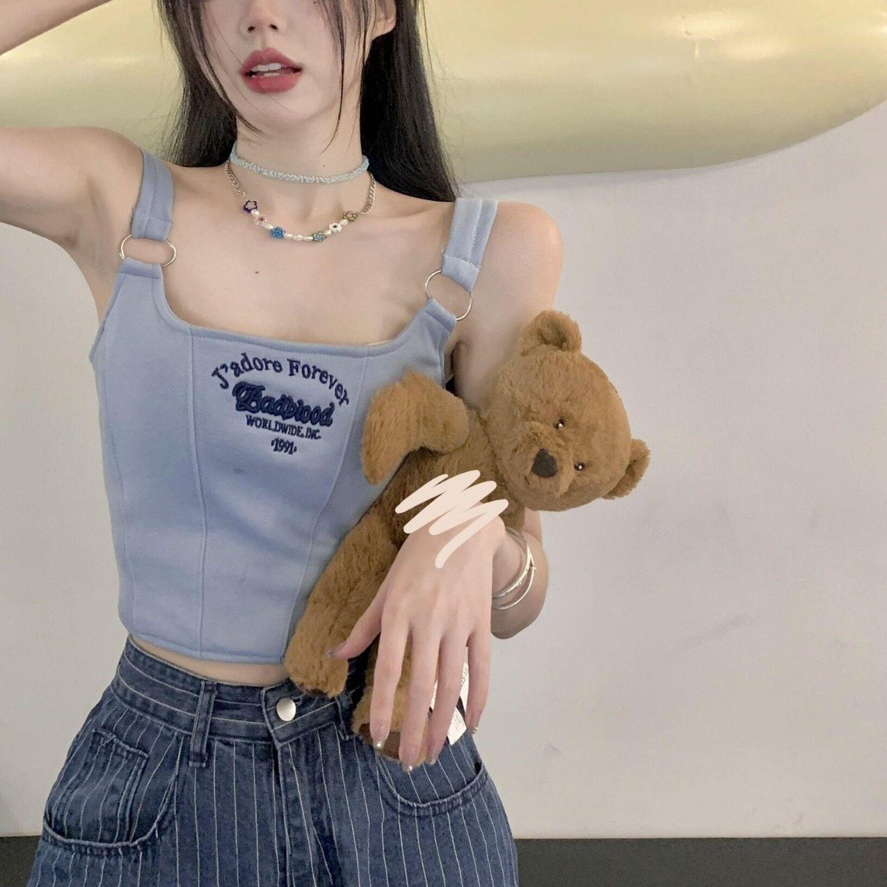 Nueva chica caliente anillo de hierro chaleco pequeño Honda verano viene con almohadilla en el pecho fijo logotipo bordado adelgazamiento Fishbone corto top