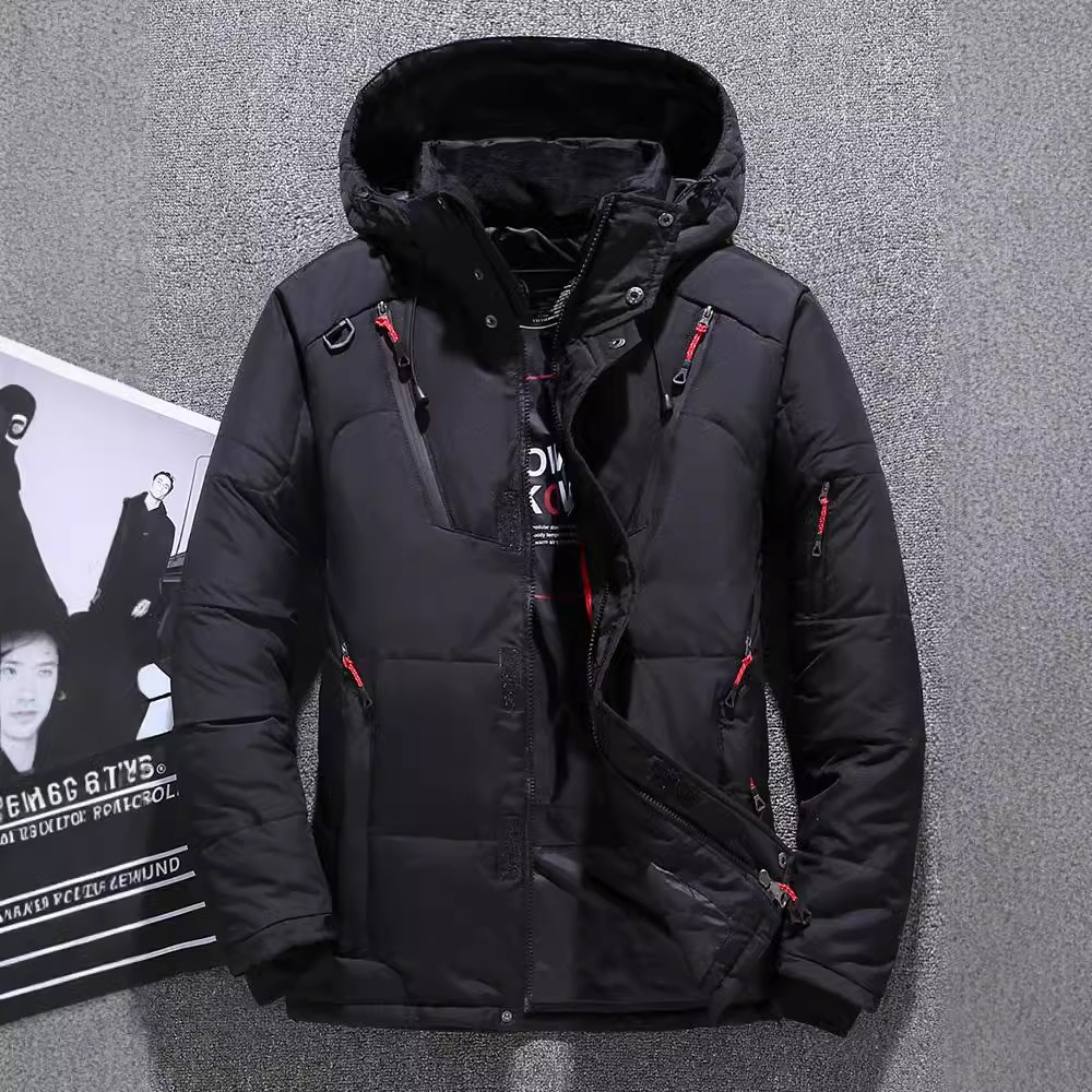 Herren Daunenjacke Kurz Herren Casual Outdoor Dicker Wintermantel mit Kapuze_voghion.com