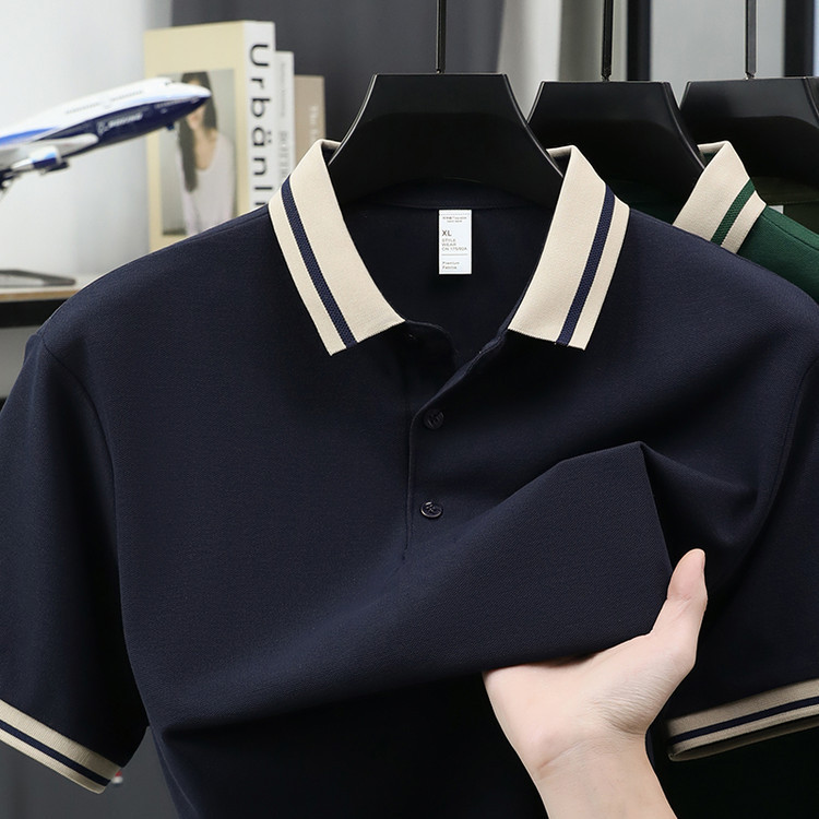 Brand Ice Silk Waffle Polo Shirt Men's Short-Sleeved Lapel Summer Fashion Casual Middle-Aged Dad's Collared T-Shirt