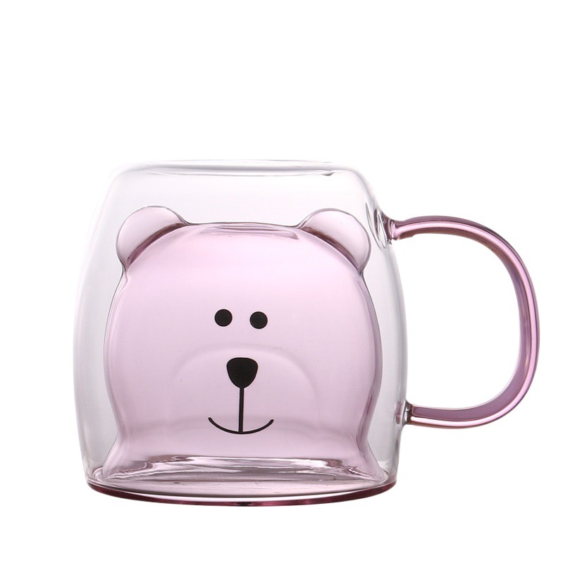Mango de oso taza con mango de doble capa de vidrio taza de café desayuno hogar taza de leche taza de agua lindo Oso de dibujos animados taza