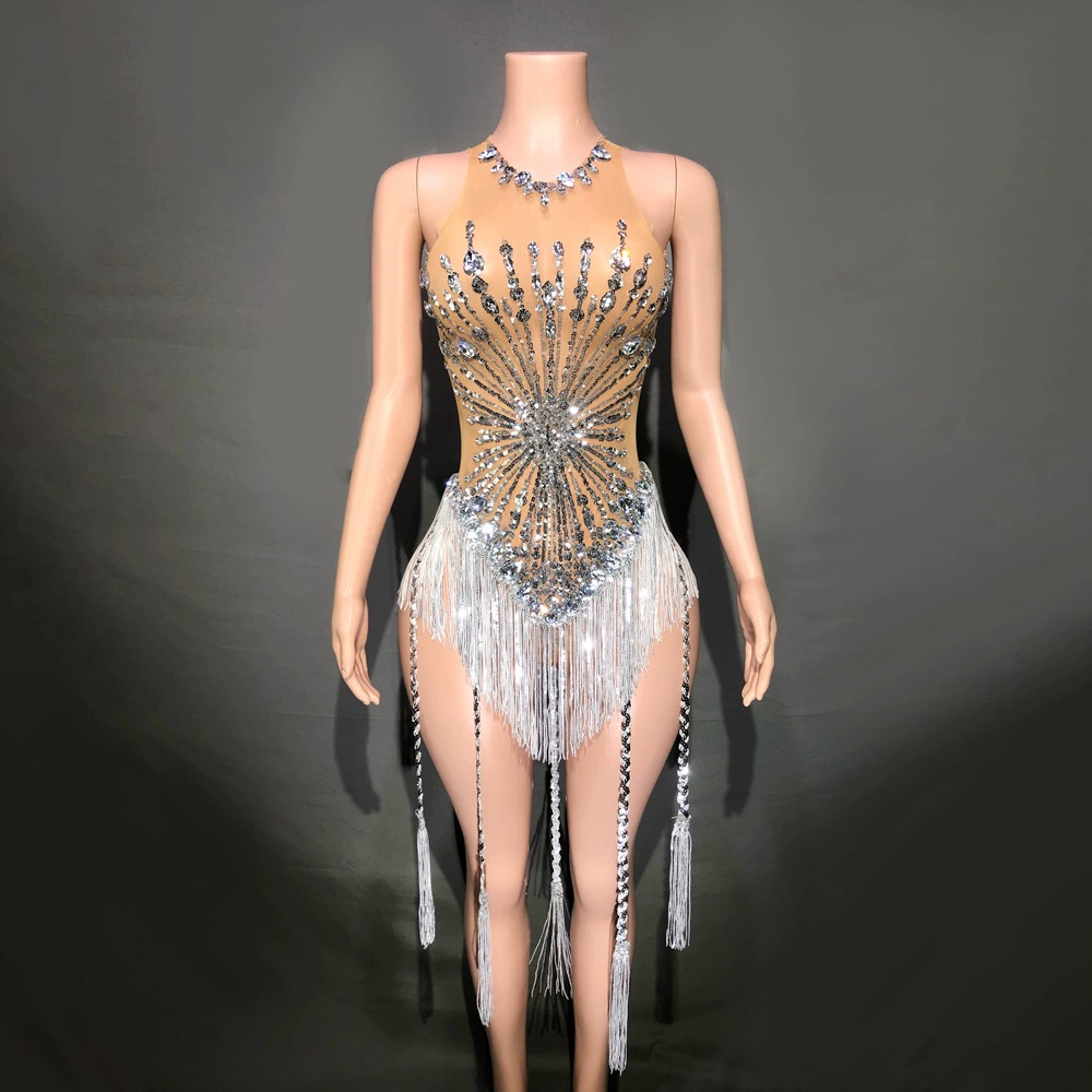 Горячие продажи европейских и американских больших площадей блестки кисточкой горный хрусталь Длинные плетеные сетки блестящие Сексуальные вечерние Клубные танцевальные платья женские