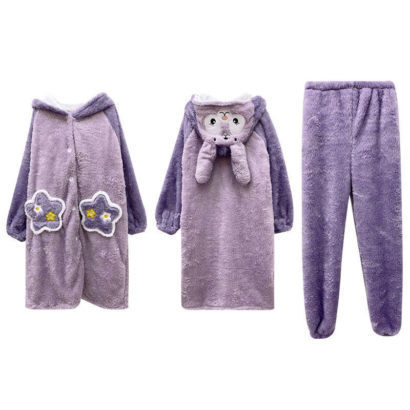 StarDellu coral terciopelo pijamas mujeres 2022 nuevo otoño invierno ropa de dibujos animados para el hogar grueso conjunto de pijamas largos