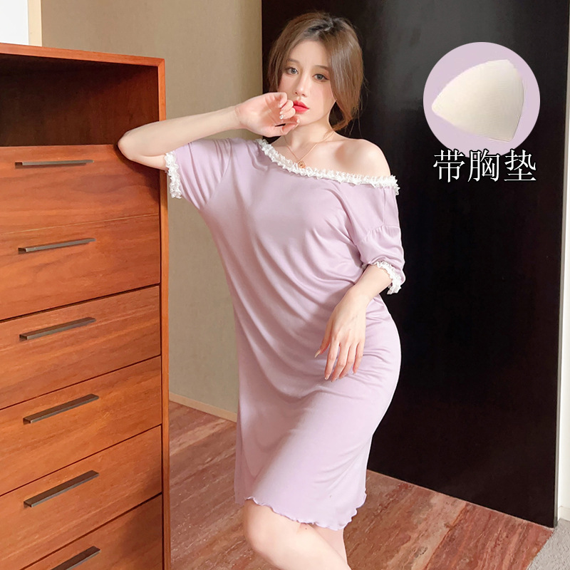 Verano modal sexy suspender nightdress mujeres falda de encaje con el cojín del pecho TikTok transmisión en vivo delgada homewear entrega