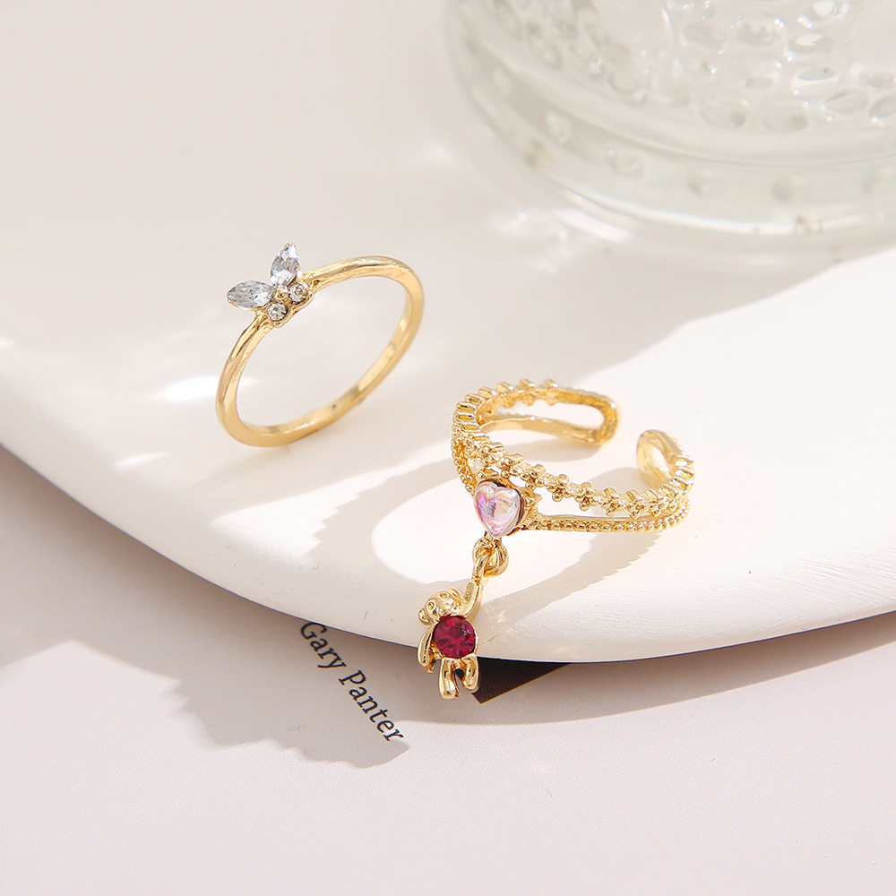 2 Piece Set Fashion Heart Shape Butterfly Alloy Inlay Artificial Crystal Valentine's Day Unisex Rings display picture 2