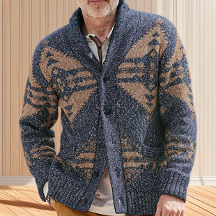 Amazon cross-border men's clothing European and American autumn and winter vintage jacquard sweater casual all-match woolen coat SY0088