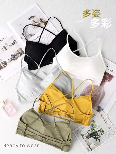 Hot girl's sexy suspender tube top without steel ring, anti-exposure breathable sports chest wrap, sexy big backless underwear for women