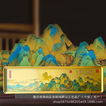国画千里江山图摆件新中式客厅装饰画书房茶室沙发办公桌工艺品