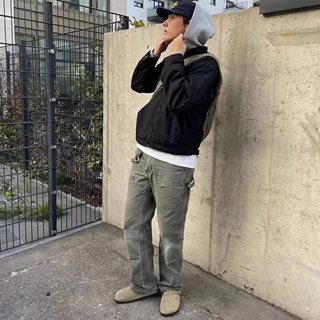 自主 vibe神裤 B136 mos水洗做旧双膝帆布工装裤苔藓绿伐木裤长裤