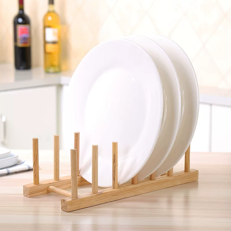 Solid wood plate draining frame plate grid bowl rack kitchen supplies water cup rack storage rack settings
