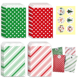 Cross-Border Christmas Candy Bag Party Twill Green Red Polka Dot Bag Self-Adhesive Stickers 24 Pieces