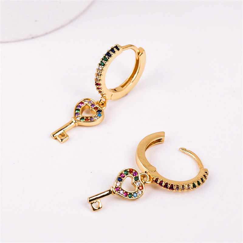 Korean Simple Cute Copper Inlaid Zirconium Key Earrings display picture 6