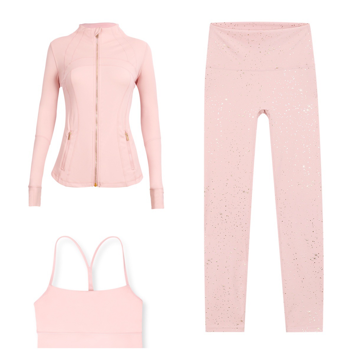 Women's Workout Set Gold Star Activewear Jacket Bra Leggings_voghion.com