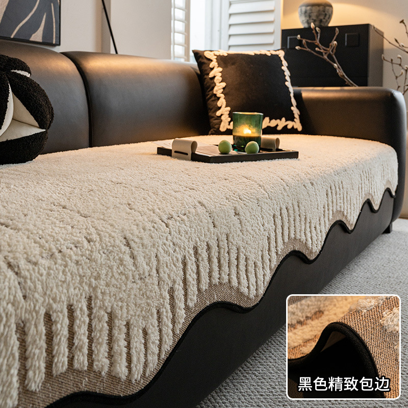 Alta sensación de cojín de sofá otoño y invierno 2024 nuevo tipo de peluche de una pieza de fila recta cojín antideslizante sofá cubierta