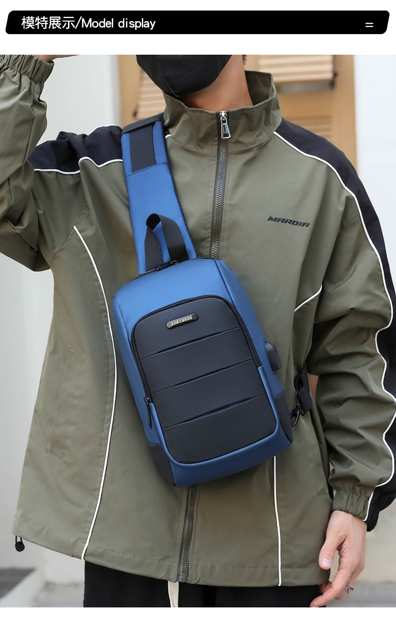 Cross-border chest bag, men's crossbody bag, single-shoulder backpack, multi-functional large-capacity charging crossbody small bag, messenger bag, men's bag undefined