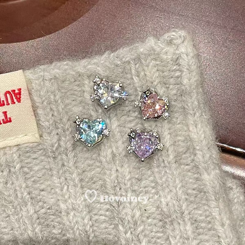 Hovoiney甜酷风爱心锆石耳钉钛钢螺丝拧扣耳骨钉精致百搭耳蜗钉女|undefined
