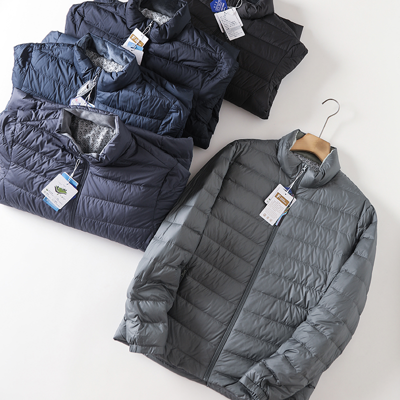 [90 white duck down! Light and warm! Foreign trade label cutting] autumn and winter coat men's stand collar light down jacket