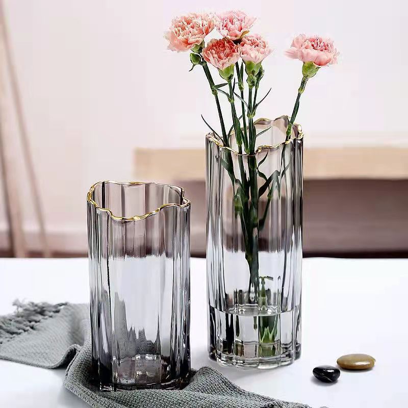 北歐ins風描金不規則透明玻璃花瓶批發乾花水培家居客廳裝飾擺件