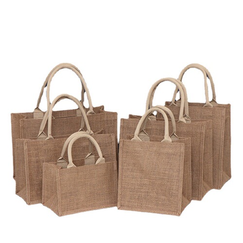 Wholesale Shopping Gift Jute Bags Advertising Promotional Yellow Hemp Bags Linen Storage Handheld Bags with Logo Printing