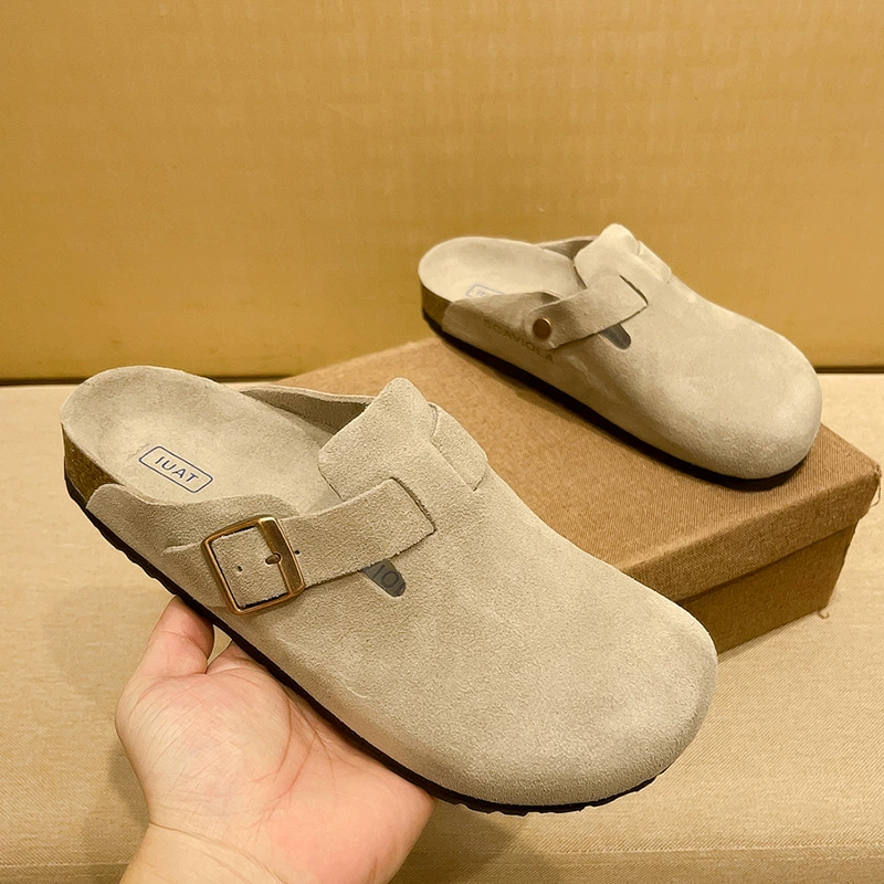 Мужские высококачественные серые нескользящие уличные полутапочки Birkenstock на толстой подошве, новинка 2025 года, модные модные уличные тапочки с закрытым носком