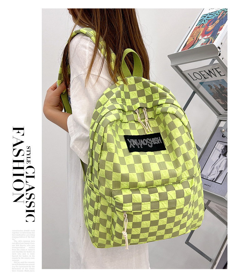 Korean ins artistic trend checkerboard checkered backpack, Japanese Harajuku style fresh and clean high school and junior high school student bag undefined