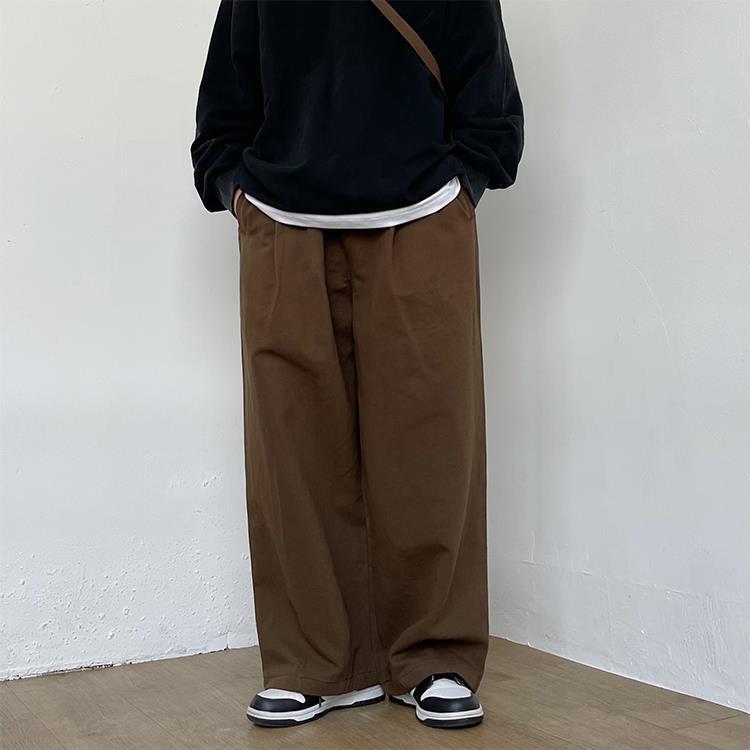 日系复古纯色百搭休闲裤宽松直筒阔腿工装长裤男女潮ins|undefined