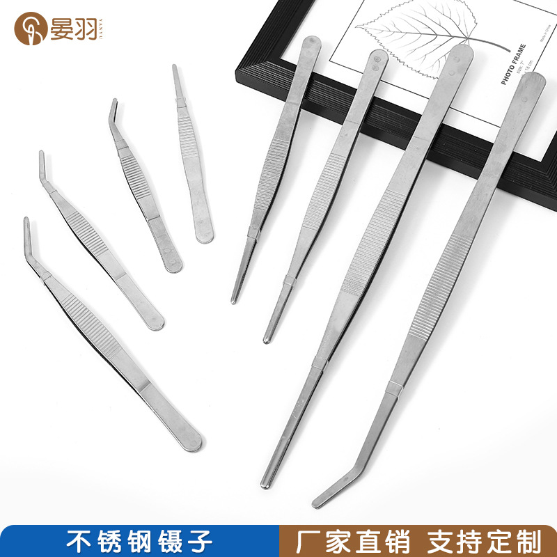 加厚不锈钢镊子带齿防滑圆头镊子抓蝎子夹子爬行动物喂食夹子镊子