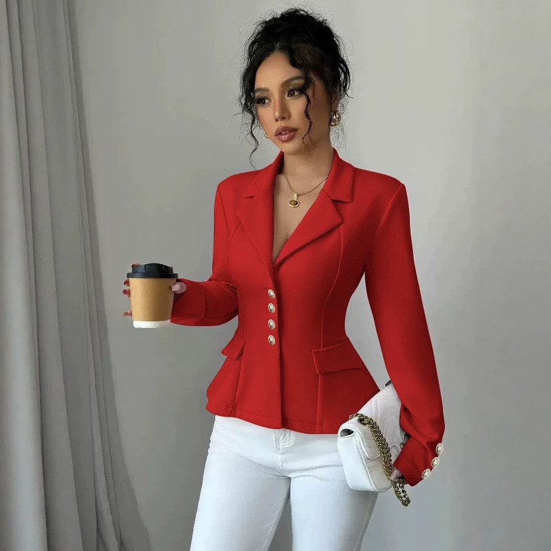 2026 New Amazon Cross-Border Slim-Fit Fashionable Double Four-Button Long-Sleeve Blazer