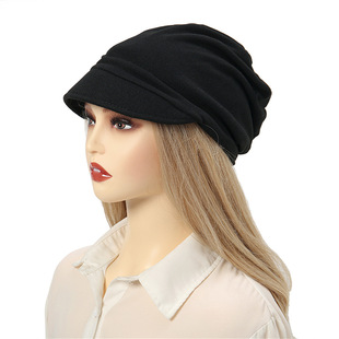 2023 cross-border Women's hat brim autumn and winter warm windproof hat solid color Muslim pullover hat daily wear