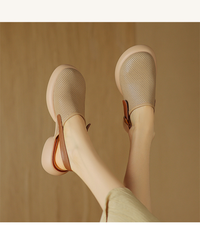 Sandal nữ đế dày mũi kín quai chữ V buộc dây phong cách thể thao — màu trắng ngà chi tiết 7