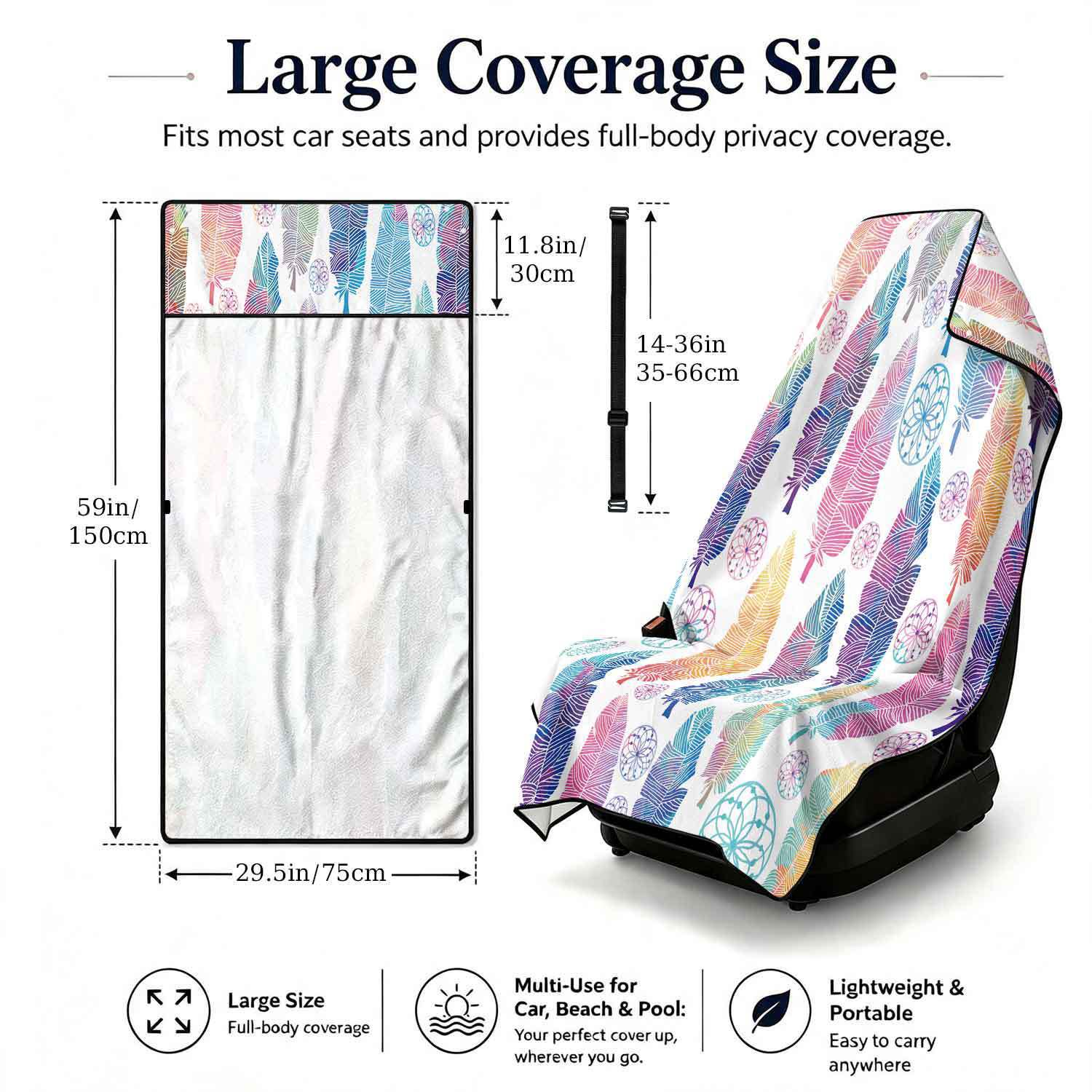 Geometric Bath Towel Car Seat Cover 2-in-1 Microfiber Outdoor Beach Car Dual-Use Universal Seat Cushion