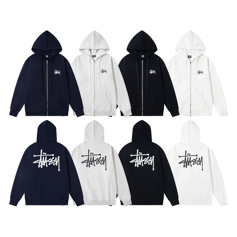 Cross-Border Stussy Autumn and Winter New Hooded Trendy Brand Men's and Women's Sweatshirts Printed Casual Zipper Cardigan Jacket