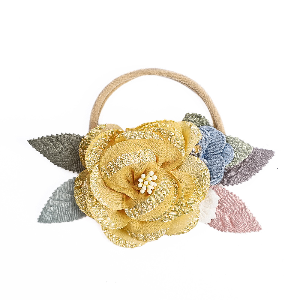 Accessori per capelli per bambini europei e americani, corda per la testa del bambino in nylon senza cuciture, combinazione di cuciture creative, cintura per capelli fini a forma di fiore, anello per capelli del bambino_voghion.com