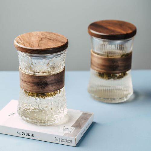 Japanese-style glass tea cup with lid, filtered office water cup, simple men's and women's large-capacity tea separation cup
