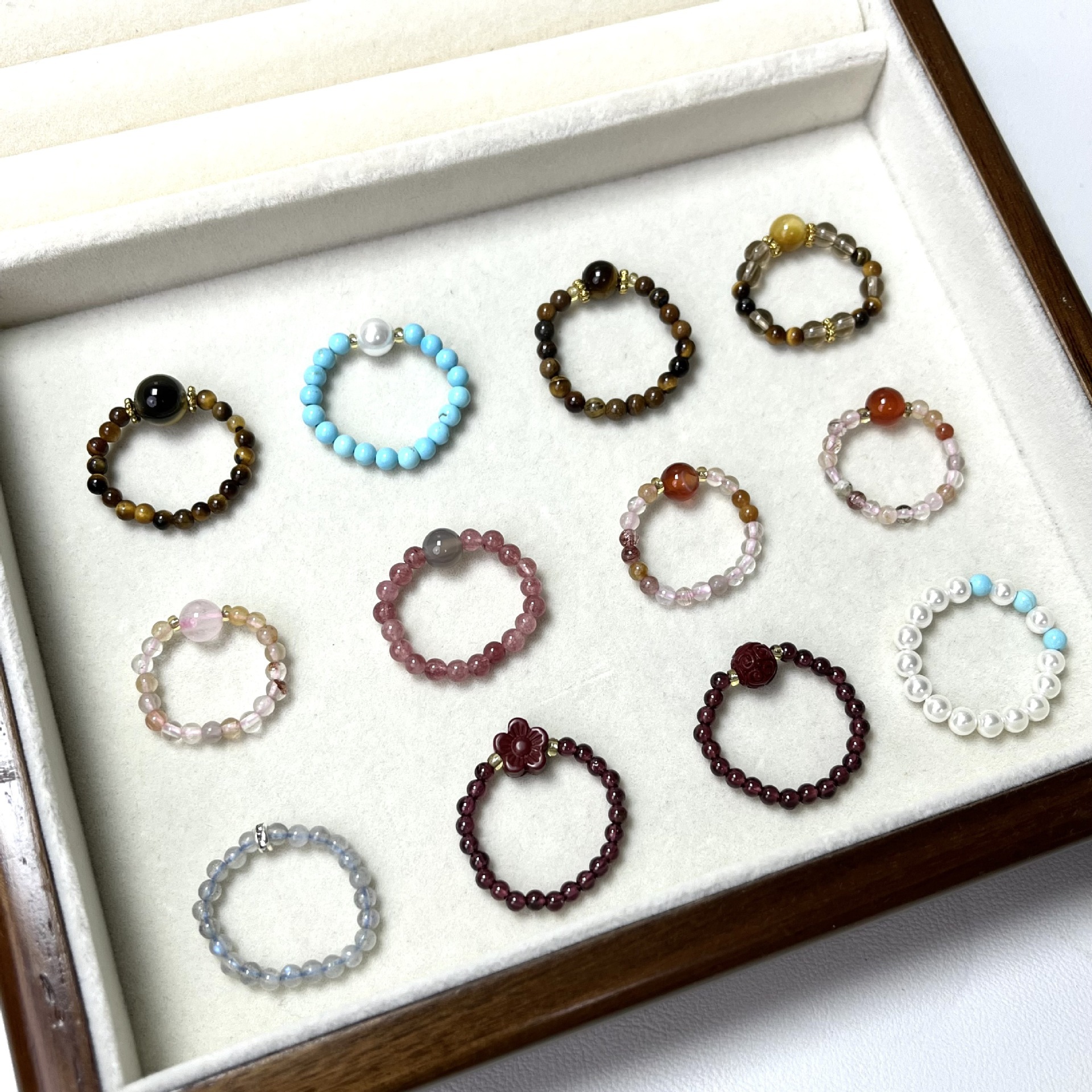 Wholesale Beaded Elastic Rings Live Broadcast Popular Men's and Women's Rings New Chinese Style High-End Temperament Retro Ethnic Trend